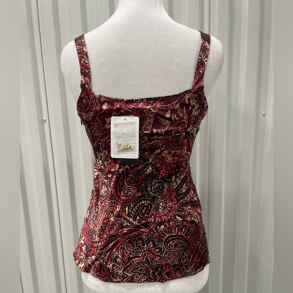 NWT Y2K Silk Red Paisley Beaded Sequin Babydoll Top 2 Petite 2P Deadstock Boho - Picture 3 of 9